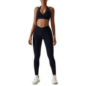 Haute qualité Gym Sport porter soutien-gorge et Scrunch bout à bout croisé coupe taille Leggings pantalon Fitness femmes Yoga ensembles taux de gros - Product Image 2