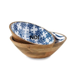 Cazuelas Cuenco para servir Vajilla Decoración Cuenco de madera rústico Diseño hecho a mano Ensalada de frutas Cuenco de madera para servir - Product Image 1