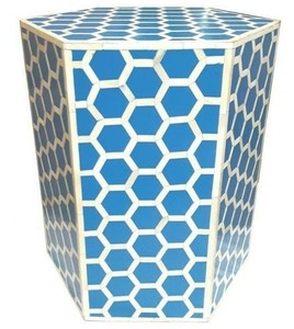 Incrustation d'os faite à la main et incrustation de résine bleue géométrique ronde Table basse centrale décoration de maison meubles de Table centrale - Product Image 1