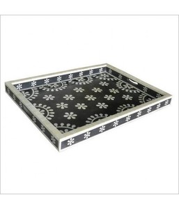 2024 Vente chaude Logo personnalisé Hôtel Restaurant Bone Inlay Plateau de service Cuisine Plateau de service Ensemble avec poignée Logo Bone Inlay - Product Image 5