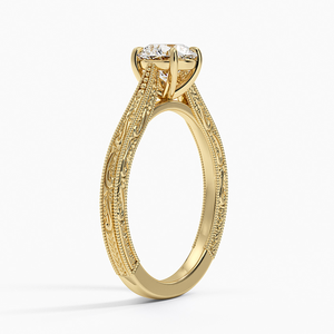Anillo clásico de corte redondo con textura de diamante cultivado en laboratorio, anillos solitario de oro amarillo sólido hechos a mano, joyería de boda con diamantes cultivados en laboratorio - Product Image 3