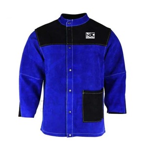 แจ็คเก็ตเชื่อมสีน้ำเงิน FR (สารหน่วงไฟ) พร้อมแขนเสื้อหนัง - Product Image 1