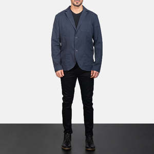 Blazer Borges Azul Marino con Exterior de Polialgodón, Tejido de Lana Peinada y Cierre de Botones - Product Image 3
