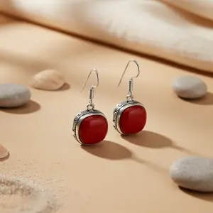 Women's Fashion <b>Drop</b> <b>Earrings</b> with Silver <b>Red</b> Coral Turquoise Elegant Jewelry Design - Product Image 1