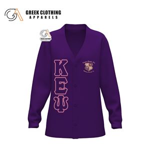 Wholesale Custom Cotton Kapa Epsilon Psi Embroidery Patches <b>Shawl</b> Collar Cardigan Button-up Letterman High-Quality Sweater OEM - Product Image 3