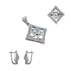 925 <b>Silver</b> Gemstone Pendant Earrings Ring Set for Women Fine Pendants & <b>Charms</b> - Product Image 2