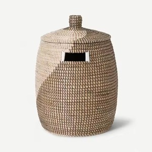 Best Seller Seagrass Hand-<b>Woven</b> <b>Laundry</b> <b>Basket</b> with Decorative Lid Manufactured by Craft Villages Top Seller Storage <b>Baskets</b> - Product Image 3