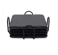 Lot de 4 sous-verres classiques noirs antidérapants en pierre d'ardoise écologique 10x10 cm avec support métallique personnalisé pour cuisine
