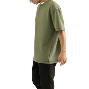 เสื้อยืดโอเวอร์ไซส์สำหรับผู้ชายเสื้อยืดโอเวอร์ไซส์สำหรับผู้ชายสีทึบไม่ตกโลโก้ตามสั่ง - Product Image 5