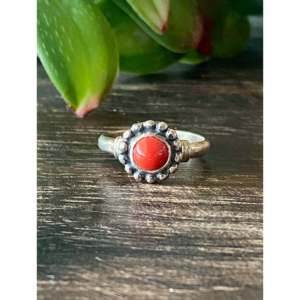 Navajo-<b>Crafted</b> Cultural Collectible Ring Coral & Sterling Silver Size 5 - Product Image 1