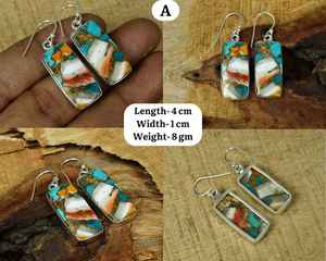 Oyster cuivre Turquoise plaqué or 925 argent Sterling Rectangle pierres précieuses crochet boucles d'oreilles à la mode cadeau fait main pour la fête des mères - Product Image 6