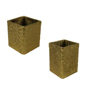 Florero de forma cuadrada de diseño innovador, florero de decoración de suelo nórdico hecho a mano creativo alto decorativo de Metal dorado antiguo - Product Image 6