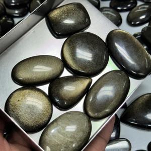 Obsidienne en or brillant forme ovale pierre précieuse en vrac incroyable cabochon lisse en obsidienne dorée pour la fabrication de bijoux fantaisie gemmes - Product Image 2