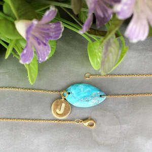 Wholesale Initial <b>Letter</b> J Turquoise Gemstone <b>Brass</b> Necklace Gold Plated - Product Image 5