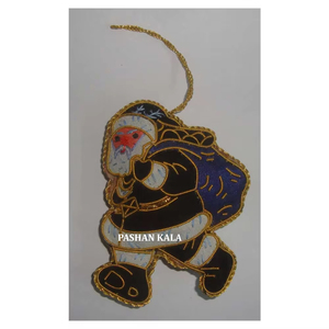 Decoración Navideña con Forma de Santa Claus, Bordado Zari Indio de la Mejor Calidad y Adornos con Cuentas para Colgar en el Árbol de Navidad - Product Image 1