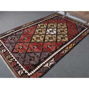 พรมวินเทจขนาด 5.4x8.5 ฟุต พรมตุรกีขนาดใหญ่ พรมลายอิคัตสีแดง - Product Image 2