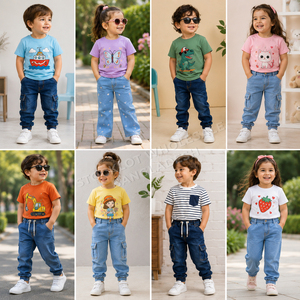 Conjunto de Pantalones Vaqueros para Niños con Logotipo Personalizado, Jeans Acampanados Bordados para Niñas Pequeñas, Pantalones Deportivos Tipo Cargo para Niños, Ropa Casual Infantil de Mezclilla - Product Image 1