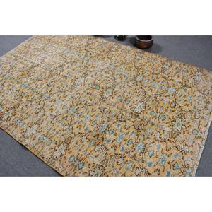 พรมตุรกีโบราณสีเหลืองสีน้ำเงินแบบดั้งเดิมผ้าวูลสี่เหลี่ยมผืนผ้าดีไซน์งานเย็บปะติดทำด้วยมือขนาด5.8x8.7ฟุตโถงทางเดินสำหรับห้อง - Product Image 4