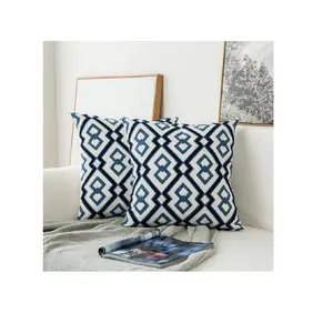 Fodera per cuscino bianco blu Navy fodera per cuscino in tela di cotone dal Design geometrico moderno 45x45cm cuscini per divano per soggiorno