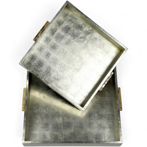 Plateau en laque à feuilles d'argent, fait à la main, décoratif pour servir de la nourriture, présentoir de table et décoration de la maison en provenance du Vietnam - Product Image 3