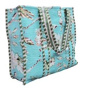 กระเป๋าผ้าฝ้ายทำมือ 100% พิมพ์ลายด้วยมือ ดีไซน์ควิลท์ทันสมัย กระเป๋าช้อปปิ้งแฟชั่น - Product Image 2