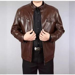 Chaqueta de Motociclista de Cuero para Hombre, Nueva Marca 2024, Estilo Delgado, Color Marrón, Cuello Mao, Impermeable, Personalizable - Product Image 3