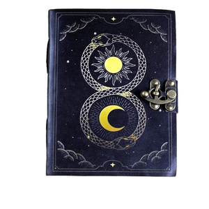 Diario de cuero Celestial Sun & Moon impreso, diario Vintage hecho a mano con papel rústico de serpiente Ouroboros, diario de tapa dura bloqueable - Product Image 1