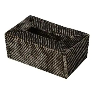 Kotak tisu rotan ramah lingkungan, Sarung tisu hitam, cocok untuk ruang tamu, tempat tisu rotan