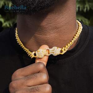 Hot Sale 925 <b>Silver</b> 18K Gold Plated 12mm Iced Out Iced Double Panther Cuban <b>Chain</b> for <b>men</b> - Product Image 2