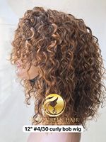 Perruque Bob Courte 12 pouces 4/30 en Cheveux Humains Vierges Indiens 100% Naturels Bouclés Brun Foncé pour Femmes, Facile à Porter, 1 Pièce