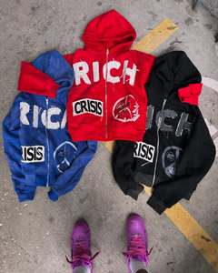 OEM Embroidery <b>Patch</b> Print 100% Cotton Hoodies Distressed Vintage Zipper up Faded Stone Washed Mens Zip up Acid Washed Hoodie - Product Image 3