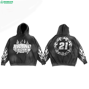 Wholesale Custom Logo Unisex Full <b>Zip</b> <b>Hooded</b> Tracksuit Sweatpants Hoodie Set Acid Wash Winter 2 Piece 100% Cotton Eco-Friendly - Product Image 5