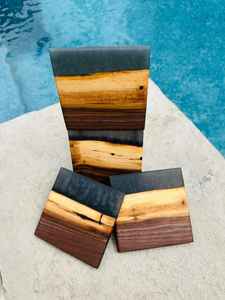 Ensemble de dessous-de-verre en bois et résine classique, durable, fait à la main, écologique, bois naturel, résine époxy, tasse à thé, café, table à manger - Product Image 6