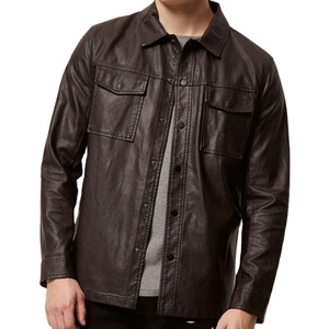 High Quality Customized <b>Men's</b> Solid Leather Shirt <b>Canvas</b> Front Breathable Eco-Friendly Casual Spring Autumn Finished Wholesale - Product Image 1