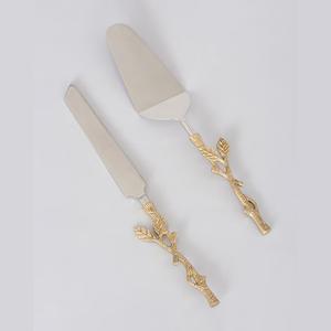 Ensemble de spatule et couteau à dessert, pizza et pâtisserie martelés, finition dorée, acier inoxydable, pour restaurant - Product Image 2