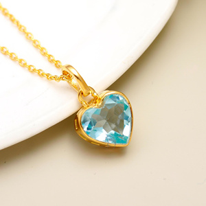 ต่างหูพลอยโทแพซสีฟ้าสำหรับผู้ชายใส่ได้ทั้งชายและหญิงจี้รูปหัวใจสีเงินสเตอร์ลิง925 - Product Image 2