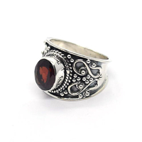 Bague en argent sterling 925 avec pierre précieuse grenat, faite à la main, bijoux fins vintage, pierre rouge naturelle, bague pour femme