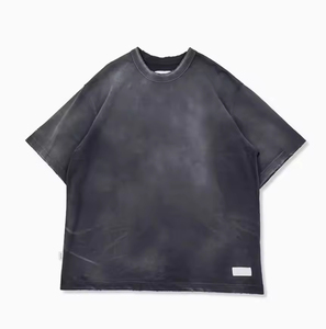 T-shirt surdimensionné lourd | T-shirt vieilli lavé à l'acide | Streetwear à col côtelé | Chemise personnalisée pour hommes de haute qualité - Product Image 1