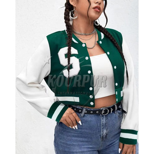 Vente en gros de veste universitaire recadrée de style vintage pour femmes avec logo personnalisé nouvelle veste en cuir brodée à la mode pour la saison en plein air - Product Image 3