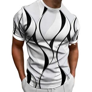 Camiseta estampada en 3D con gráfico curvo para hombre, camisetas de manga corta holgadas informales, ropa de hombre de gran tamaño, camisetas para exteriores - Product Image 1