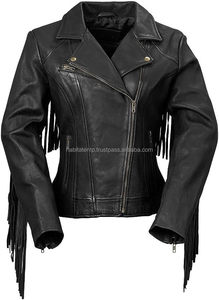 Veste en cuir à franges neuve, style antique, en cuir de vache véritable, coupe moto, vestes en cuir véritable - Product Image 5