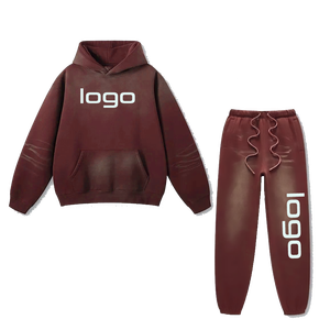 Survêtements en coton avec logo brodé personnalisé, coupe ajustée unisexe, ensemble de survêtement, jogging - Product Image 1