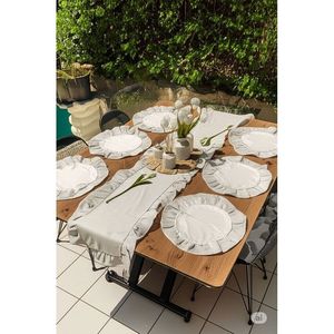 Elegante Camino de Mesa Negro con Volantes y Juego de 6 Manteles Individuales Rectangulares para Decoración de Comedor o Fiestas - Product Image 3