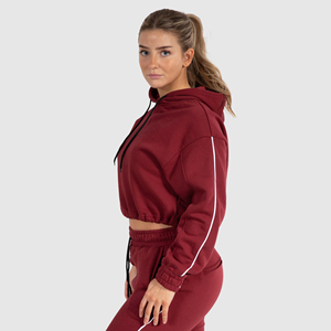 Conjunto Deportivo Personalizado de Invierno 2026 para Gimnasio, Sudadera de Algodón Orgánico con Bordado Sólido para Mujer, Top Corto con Capucha, Pantalones Jogger Holgados de Primavera - Product Image 3