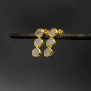 925 argent Sterling forme ronde naturelle Vintage pierres précieuses boucles d'oreilles boucles d'oreilles naturelles bijoux plaqué or 18 carats pour les femmes - Product Image 2