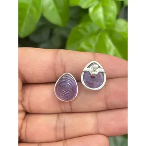 925 Silver Natural <b>Amethyst</b> <b>Stud</b> <b>Earrings</b> Water Drop Shape Bezel Setting 14K 18K Gold Rose Gold Plating 18K Gold Diamond Pearl - Product Image 2