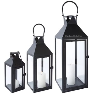 New Decorative Metal & Glass Hanging <b>Lantern</b> Black Finished for Christmas & Garden Decorative Candle <b>Lantern</b> Sets - Product Image 2