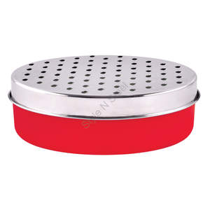 Stainless Steel Premium Heavy Oval Grater with a <b>Plastic</b> Bowl in Red Color, Featuring a Stylish Classic Design - Product Image 1