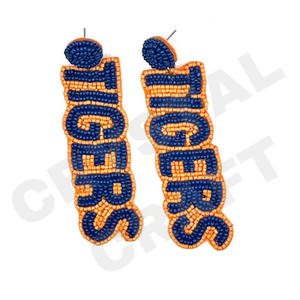Pendientes de baloncesto con cuentas Vintage para mujer Color patriótico naranja blanco azul para boda o día conmemorativo - Product Image 2