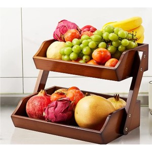 Support à fruits en bois rustique moderne à 2 niveaux, grande capacité, organisateur de produits pour le garde-manger et la cuisine, présentoir facile à assembler - Product Image 4